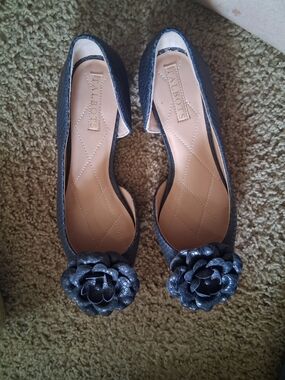 Talbots Women's Navy Floral Embellished Ballet Flats